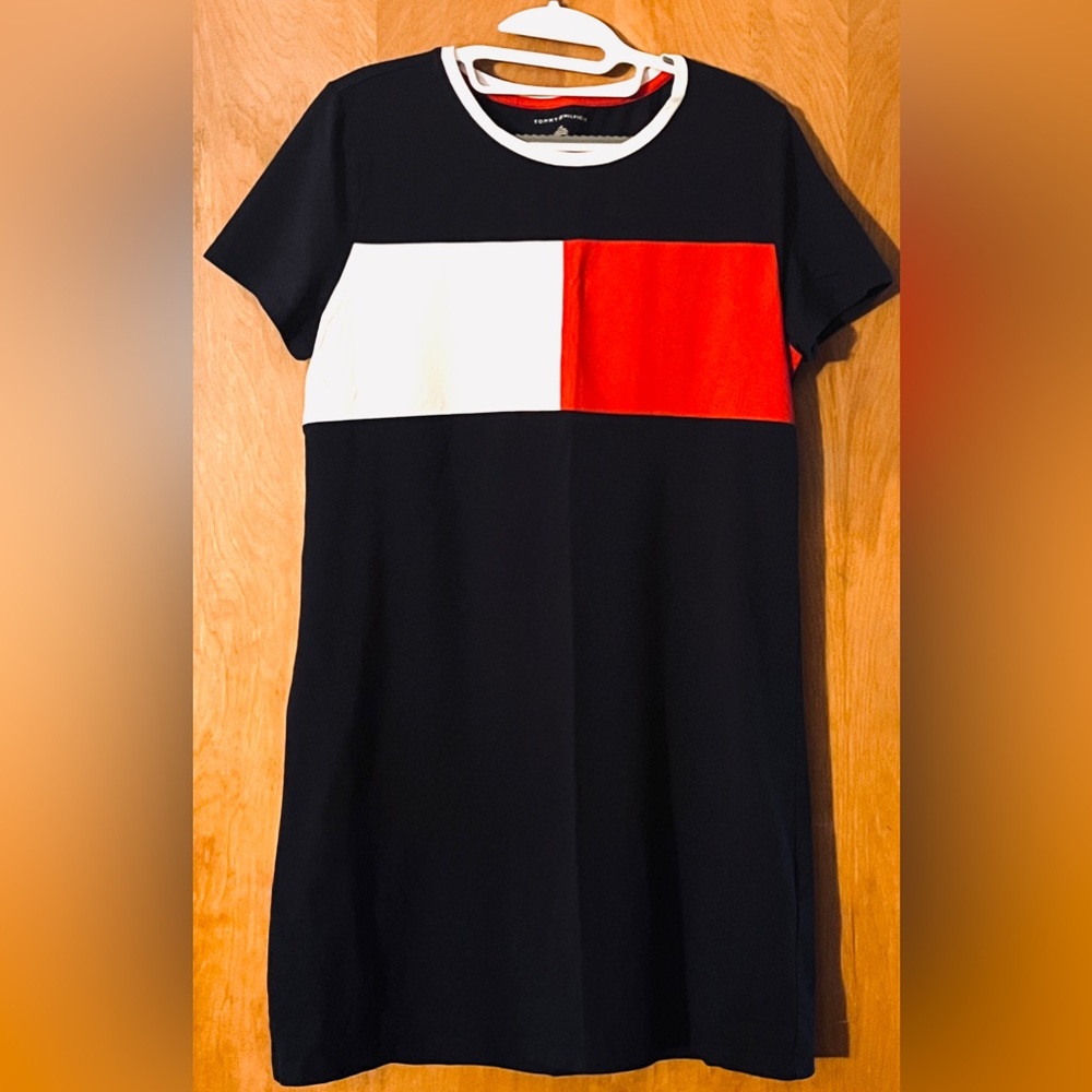 Tommy Hilfiger Navy and White Ribbed Sheath Mini Dress